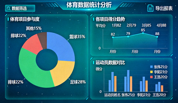 体育数据统计可视化图表展示界面